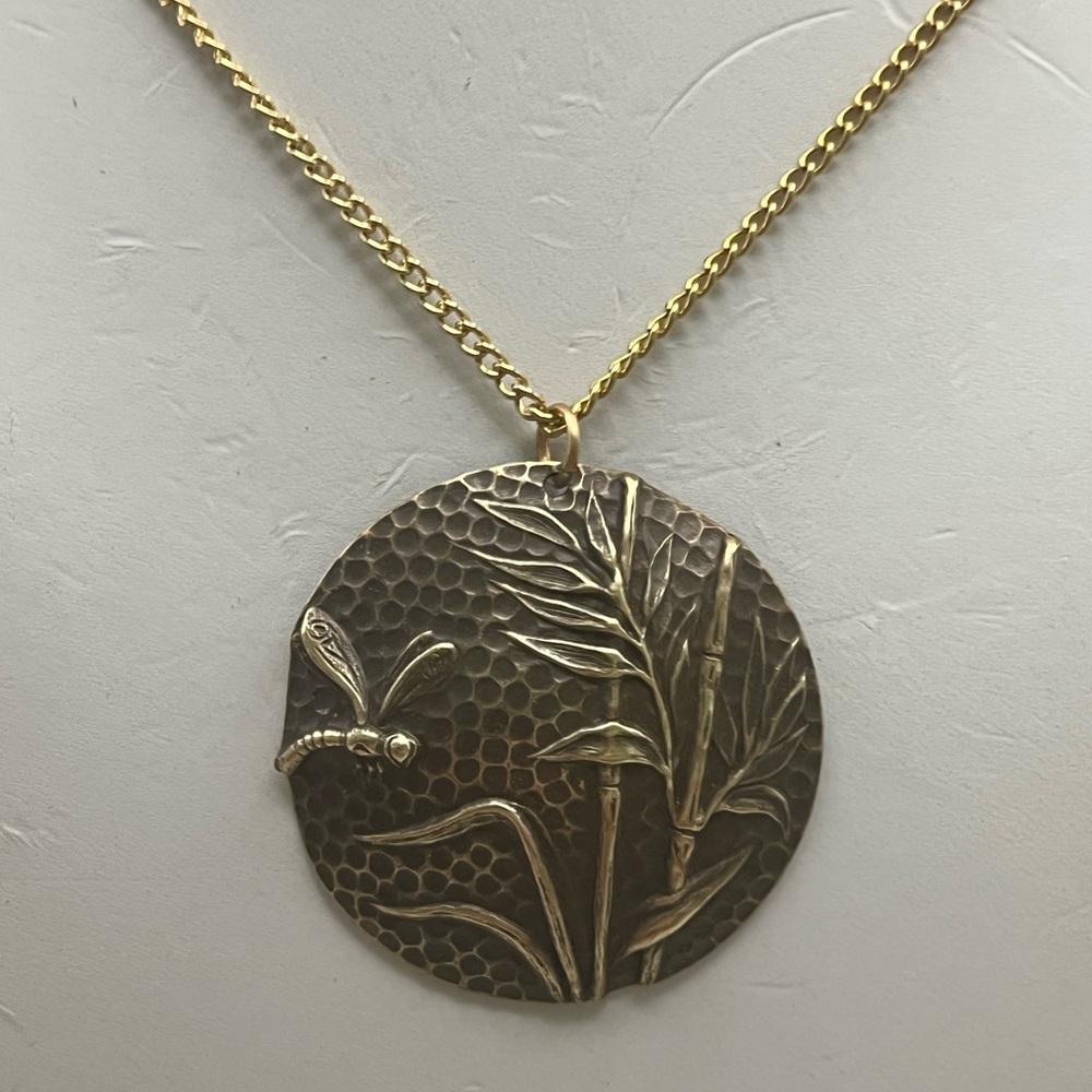 Gold and Bronze Dragonfly Pendant Necklace